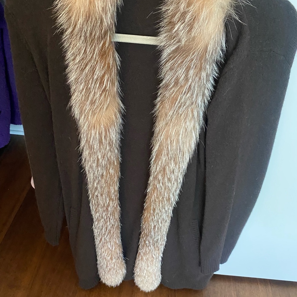 Brown Sweater with Faux Fur Collar